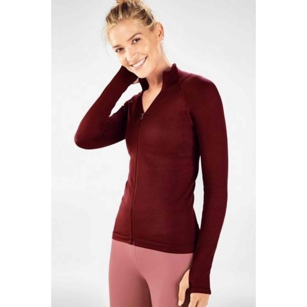 NWT Fabletics Black Cherry Luciana Rib Seamless Long Sleeve Zip Up Jacket S